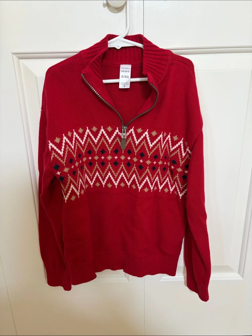 carter's Red Boys Half-Zip Fair Isle Sweater - Size 8